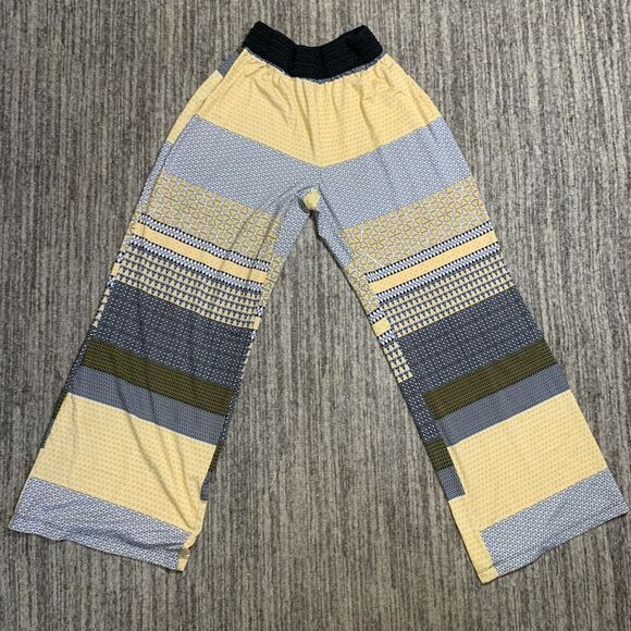 No Brand Women Small Multicolored Knit Palazzo Wide Legs Pants Butter‎ Yellow - Picture 6 of 6